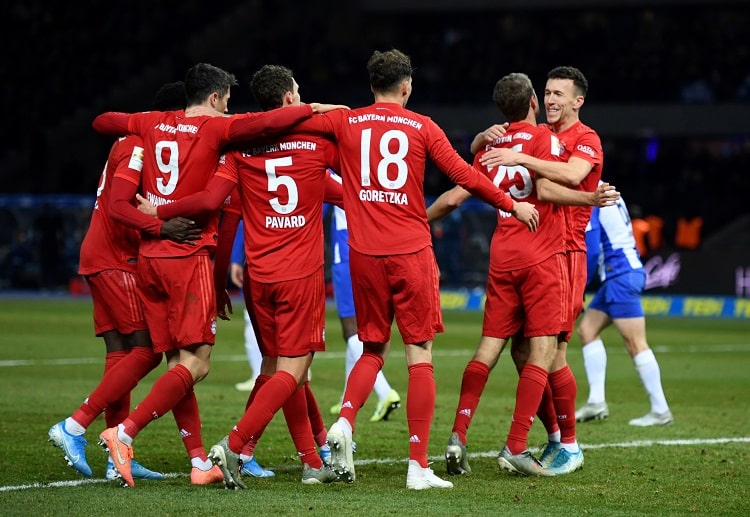 Bayern Munich players celebrate during one of their Bundesliga games this season